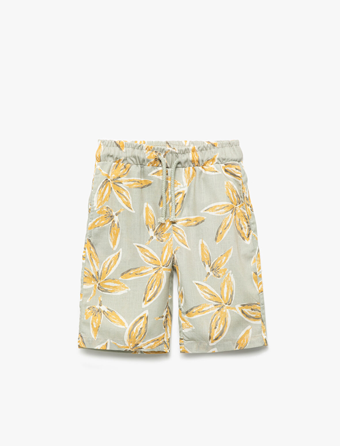 Desenli Beli Lastikli Pamuklu Şort