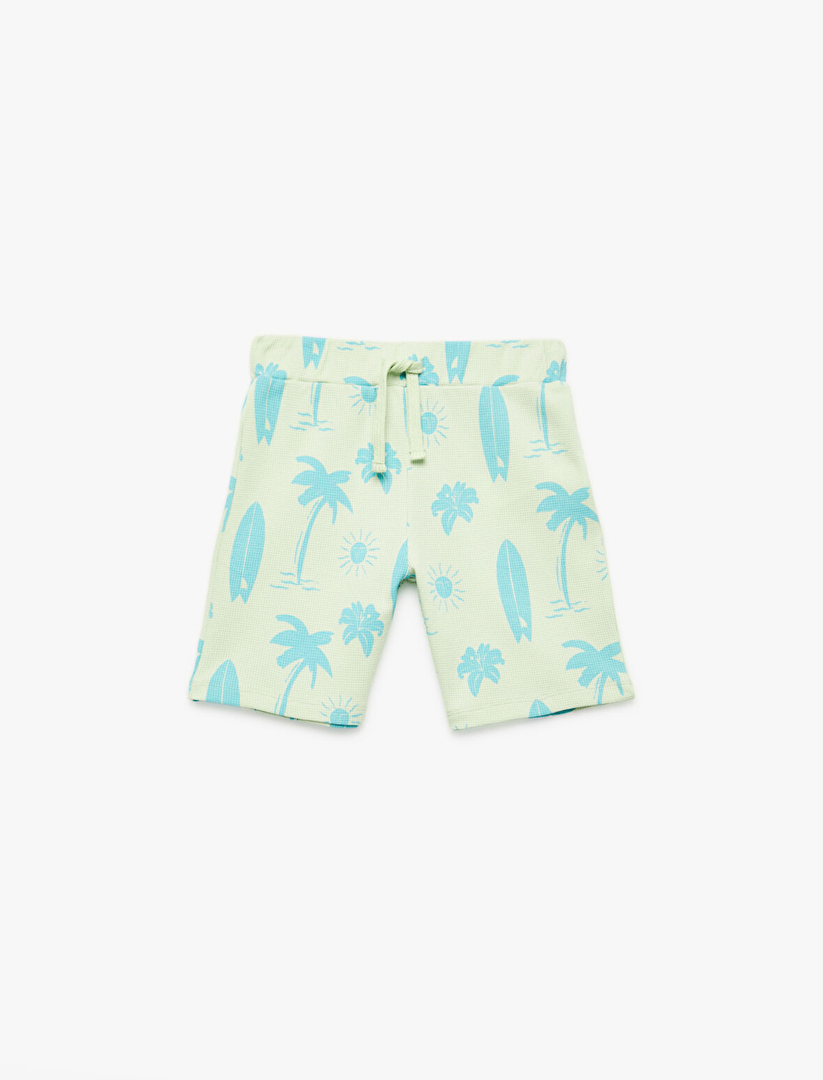 Pamuklu Sörf Temalı Palmiye Baskılı Normal Bel Bermuda Şort