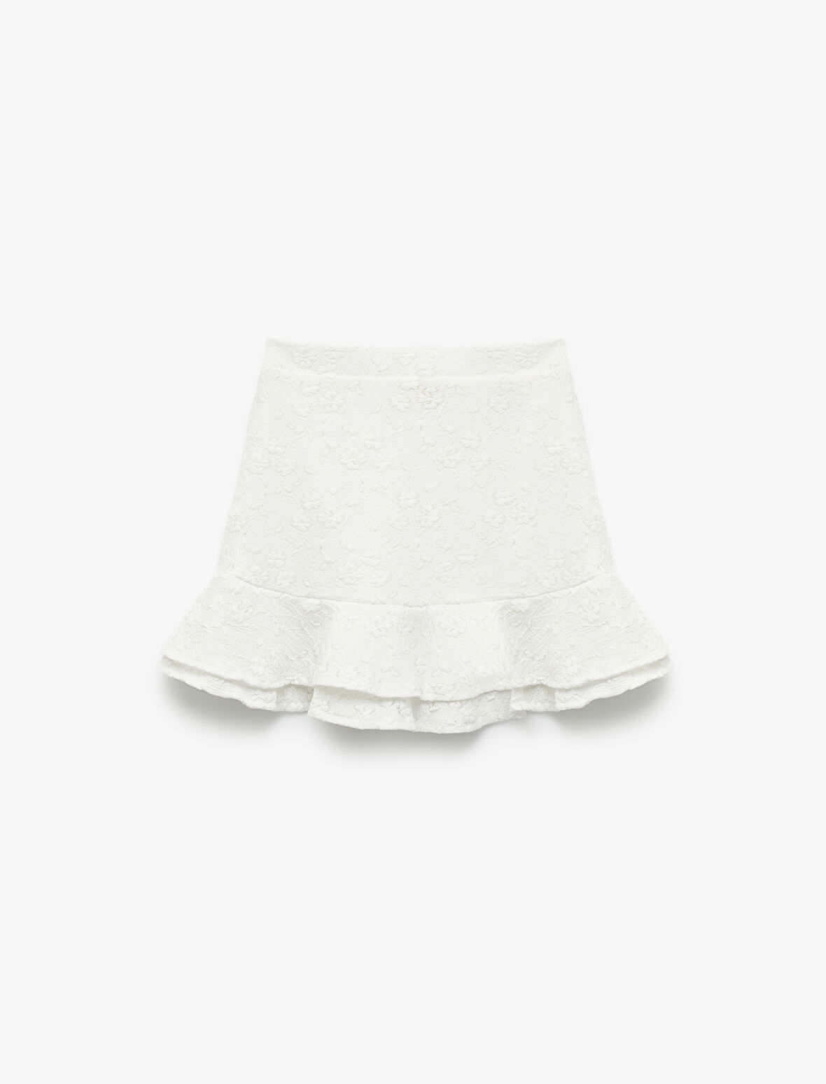 Volanlı Brodeli Beli Lastikli Mini Etek