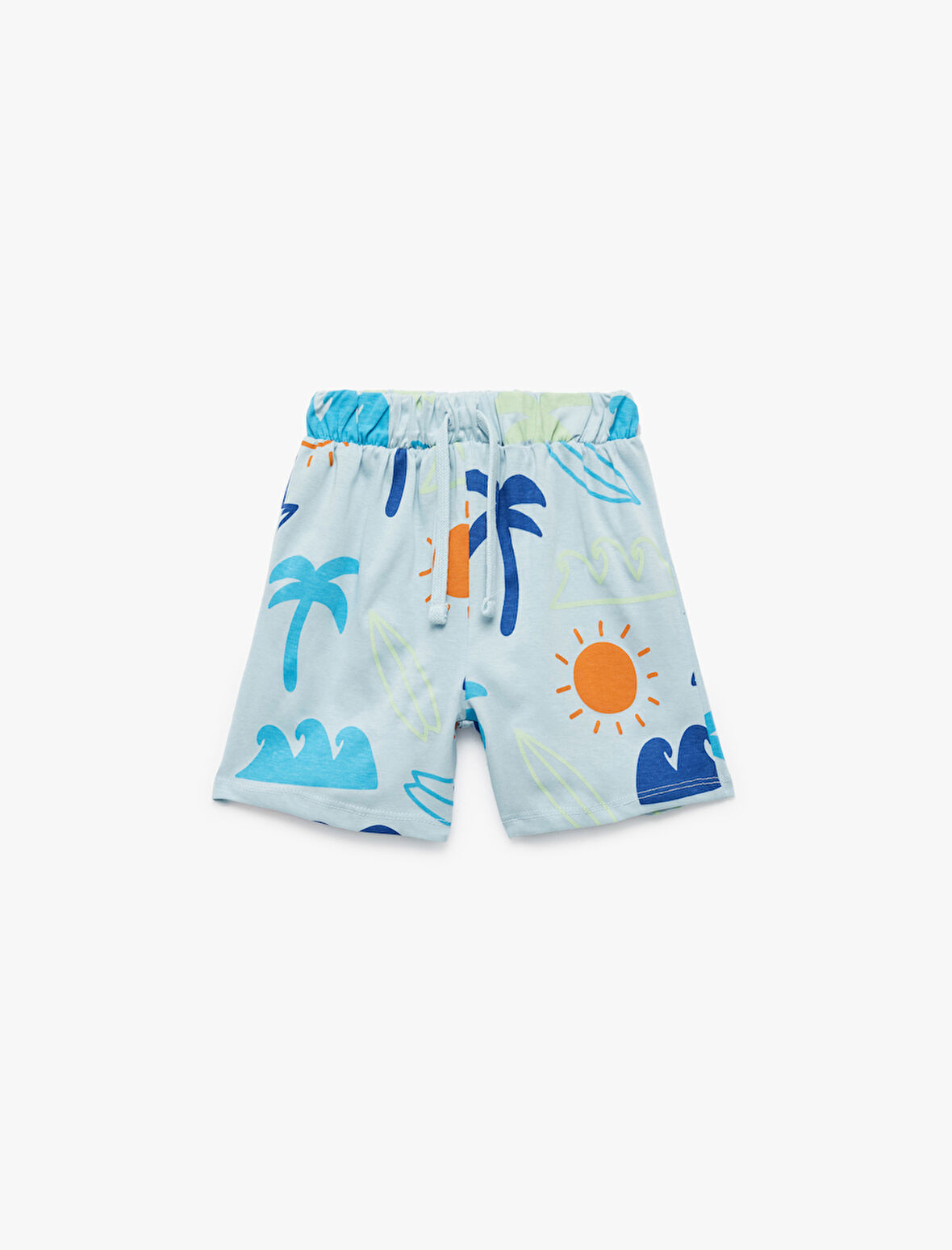 Pamuklu Cep Detaylı Beli Bağcıklı Baskılı Şort