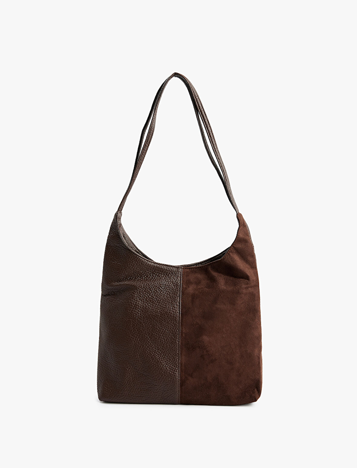 Suni Deri Detaylı Süet Görünümlü Hobo Çanta