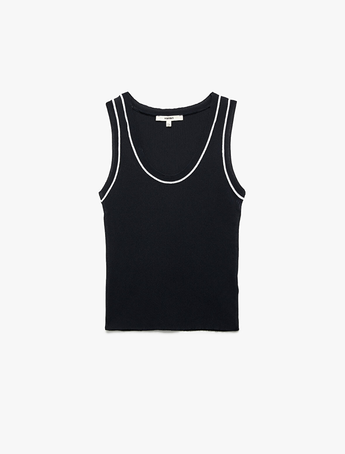 Renk Kontrastlı Kolsuz U Yaka Triko Atlet