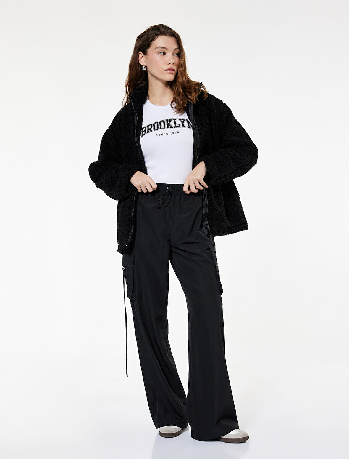 Yüksek Bel Kargo Cepli Geniş Paça Eşofman Altı