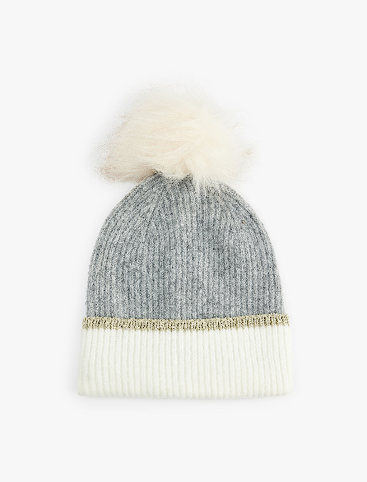 Pon Pon Detaylı Katlı Renk Bloklu Örgü Bere