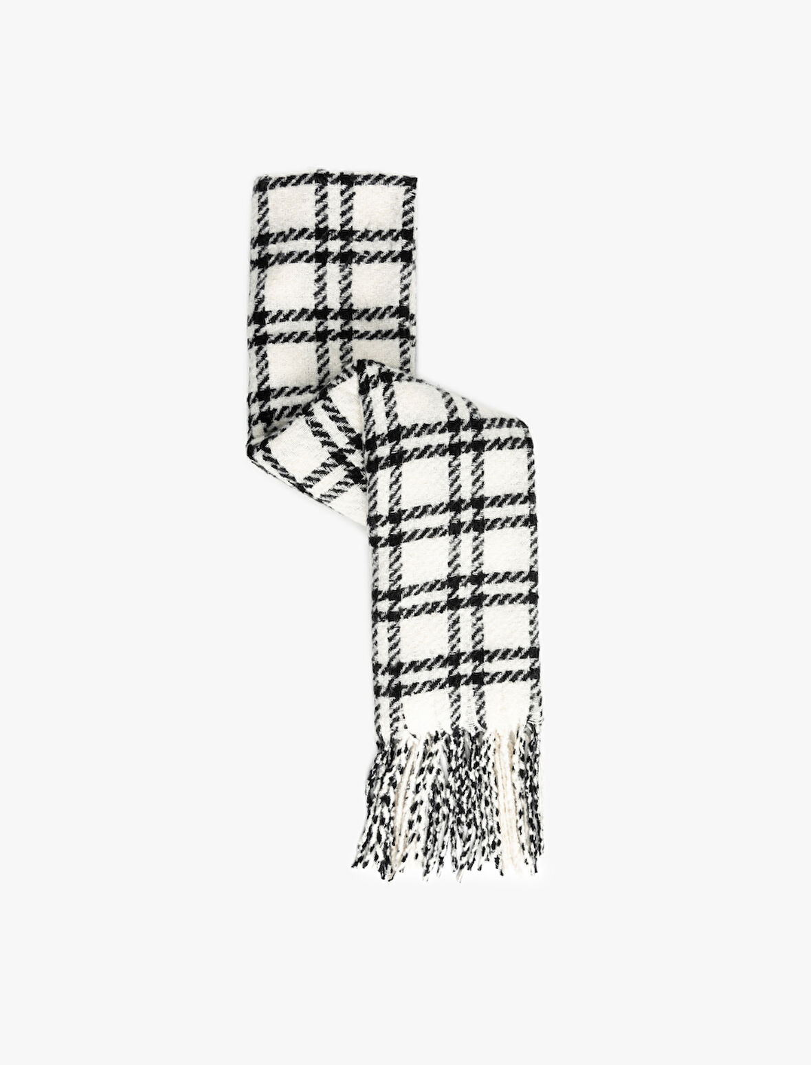 Kareli Püsküllü Yumuşak Dokulu Uzun Atkı