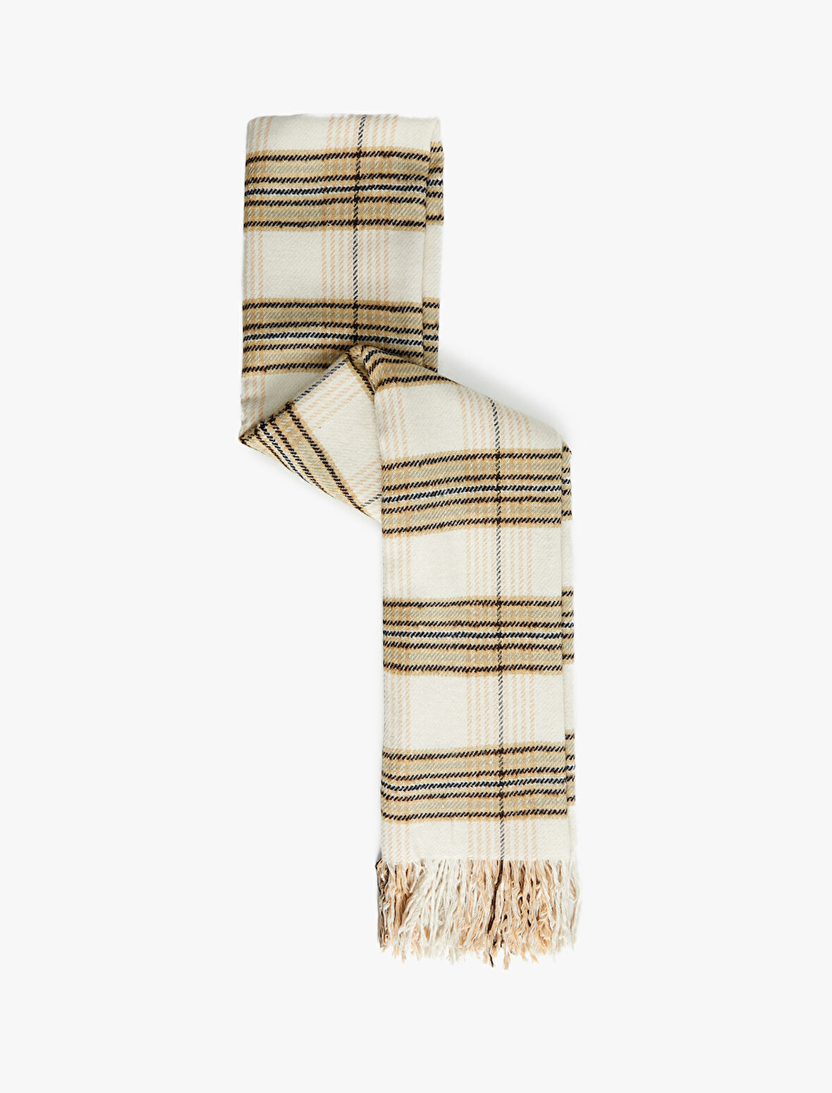 Püsküllü Ekoseli Uzun Atkı