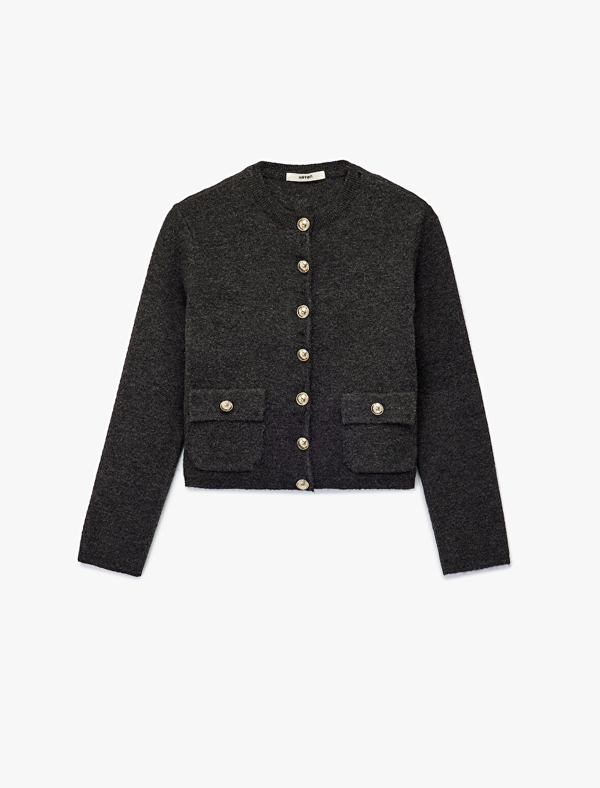 Cepli Gold Düğme Detaylı Uzun Kollu Bisiklet Yaka Triko Hırka