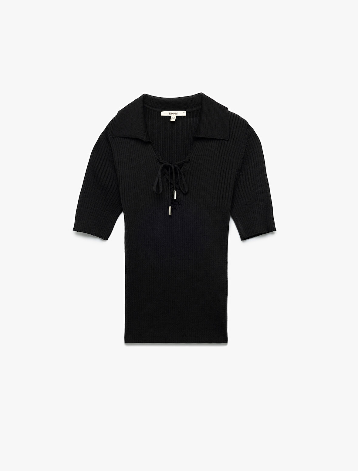 Önden Bağlama Detaylı Kısa Kollu Polo Yaka Triko Kazak