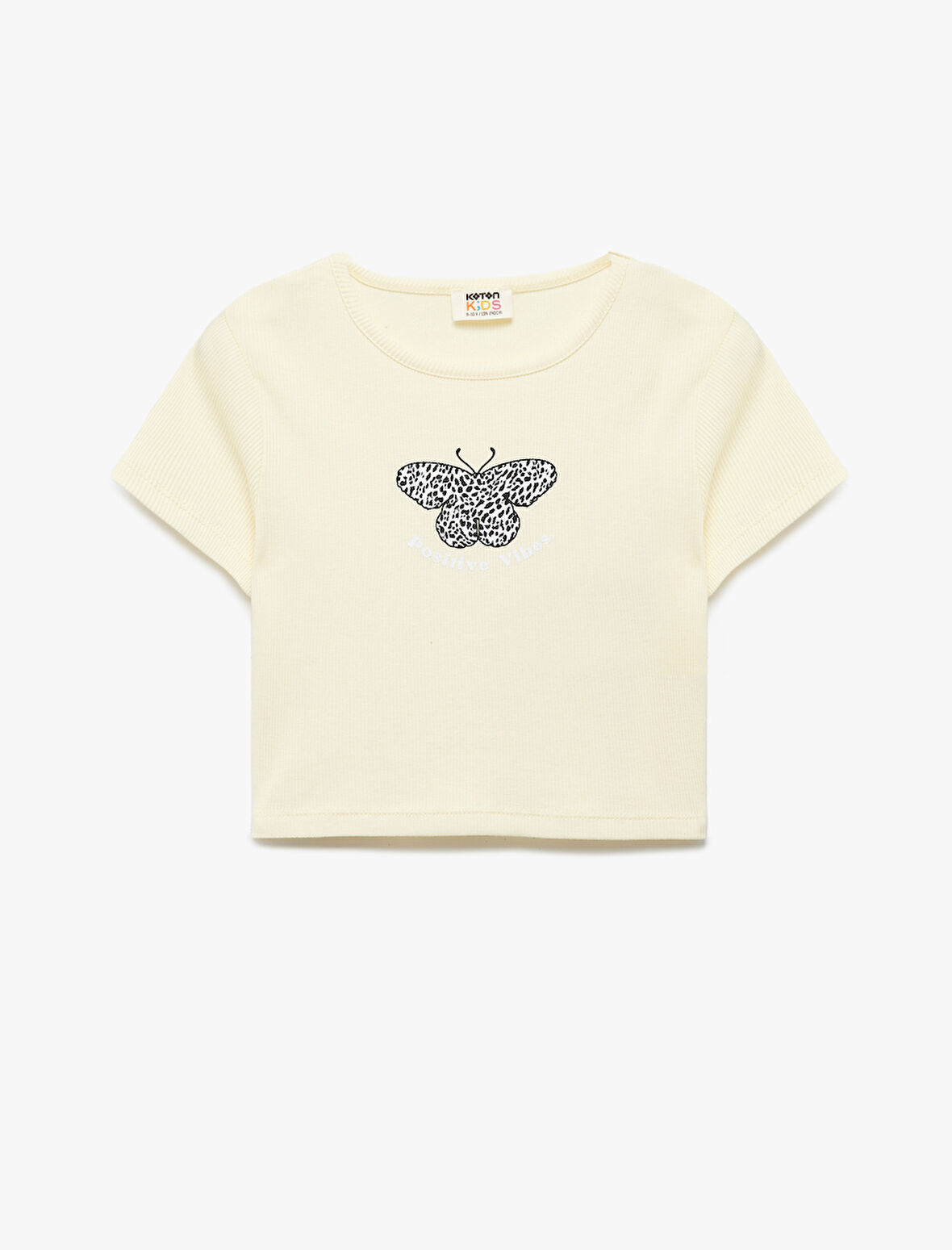 Kelebek Baskılı Kısa Kollu Bisiklet Yaka Pamuklu Tişört