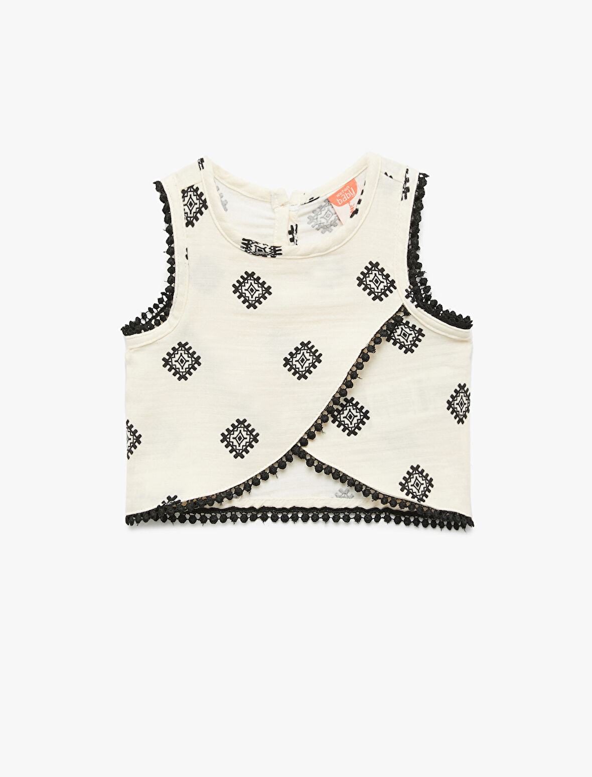 Pamuklu Nakış Detaylı Kolsuz Crop Bluz