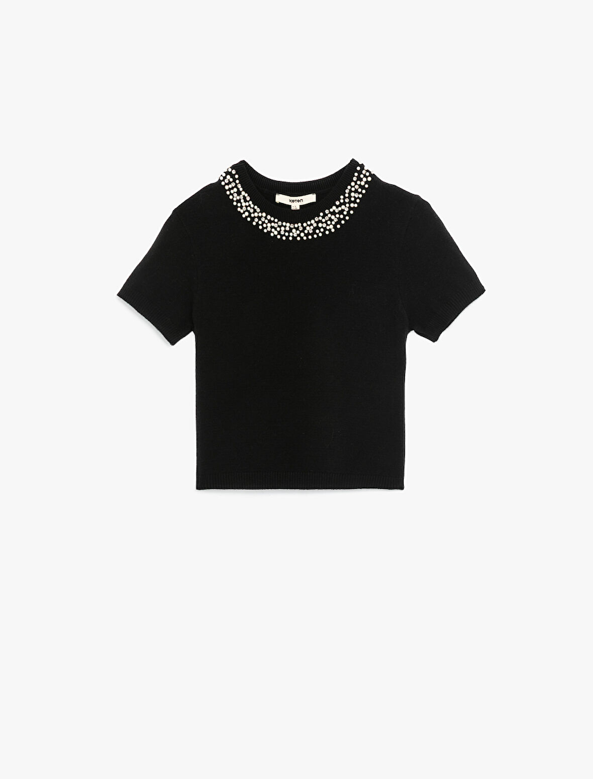 Viskon Karışımlı Boncuk Detaylı Kısa Kollu Triko Kazak