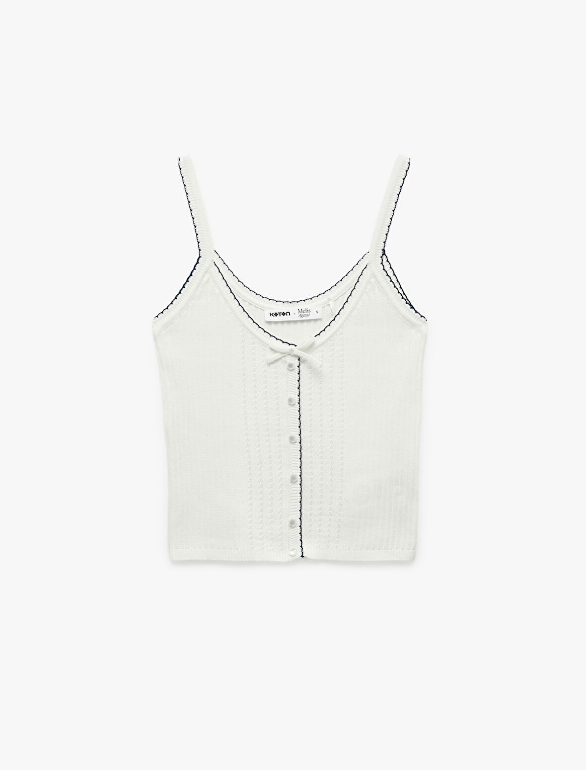 Koton X Melis Ağazat - Düğmeli Fiyonk Detaylı İnce Askılı Triko Atlet
