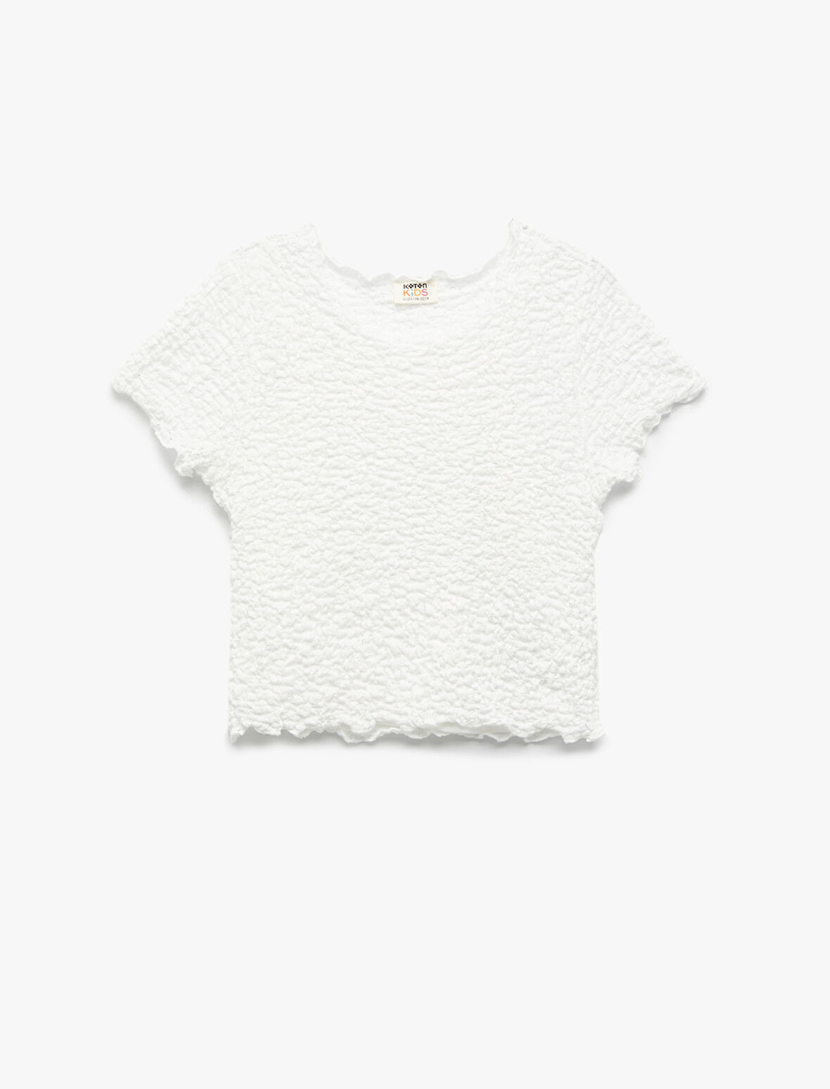 Bisiklet Yaka Kısa Kollu Dokulu Crop Tişört