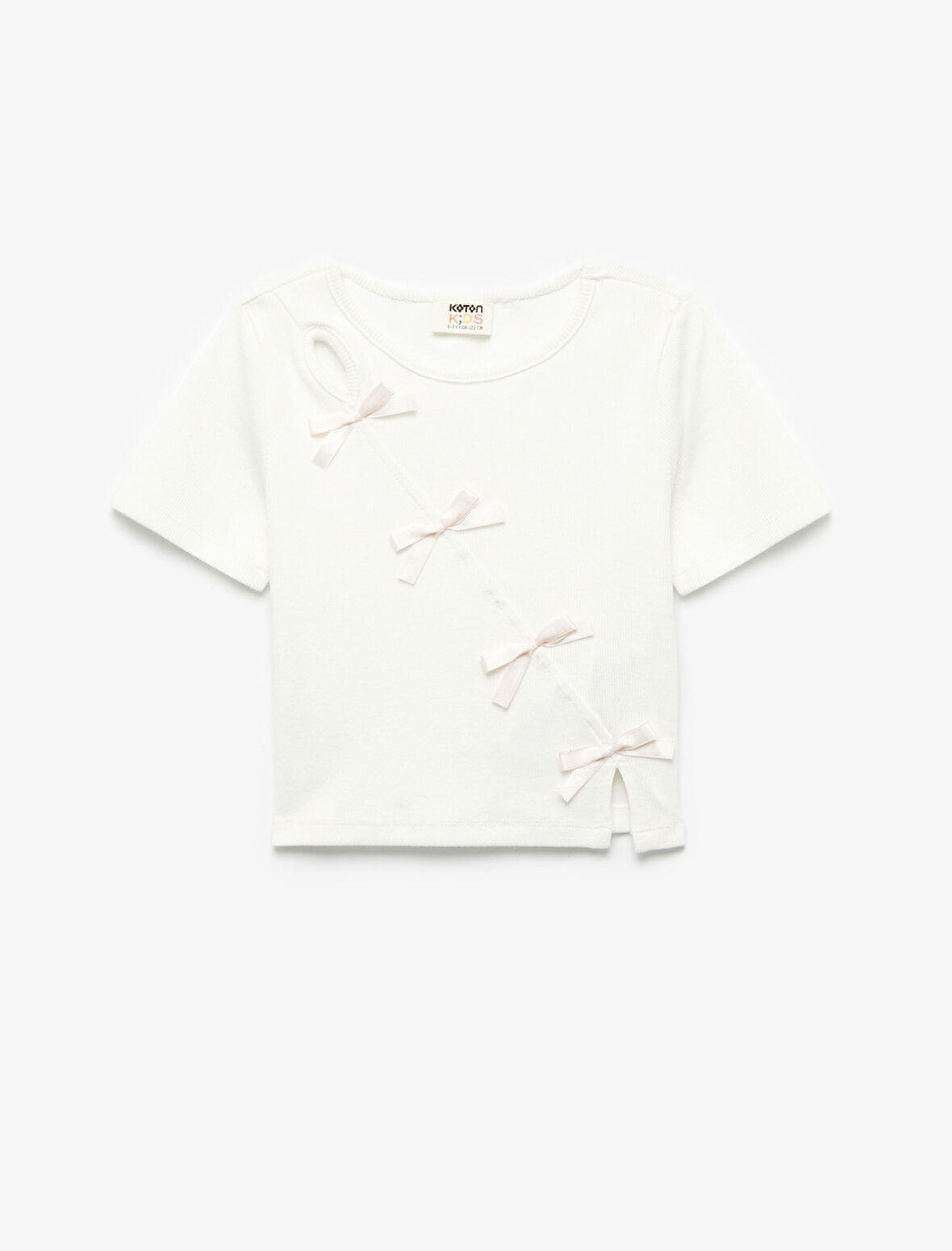 Fiyonk Detaylı Kısa Kollu Bisiklet Yaka Crop Tişört