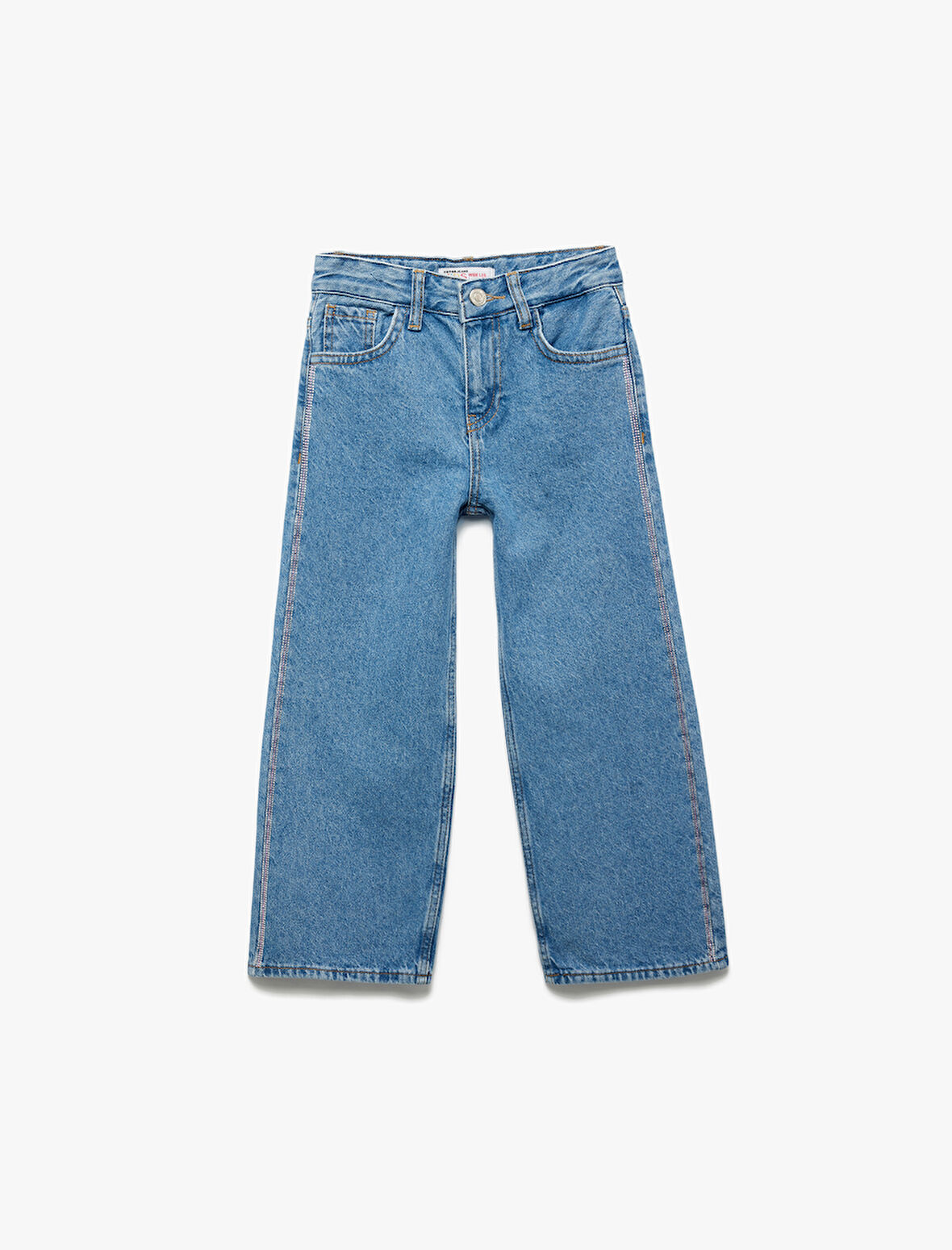 Pamuklu Cep Detaylı Geniş Paça Denim Pantolon