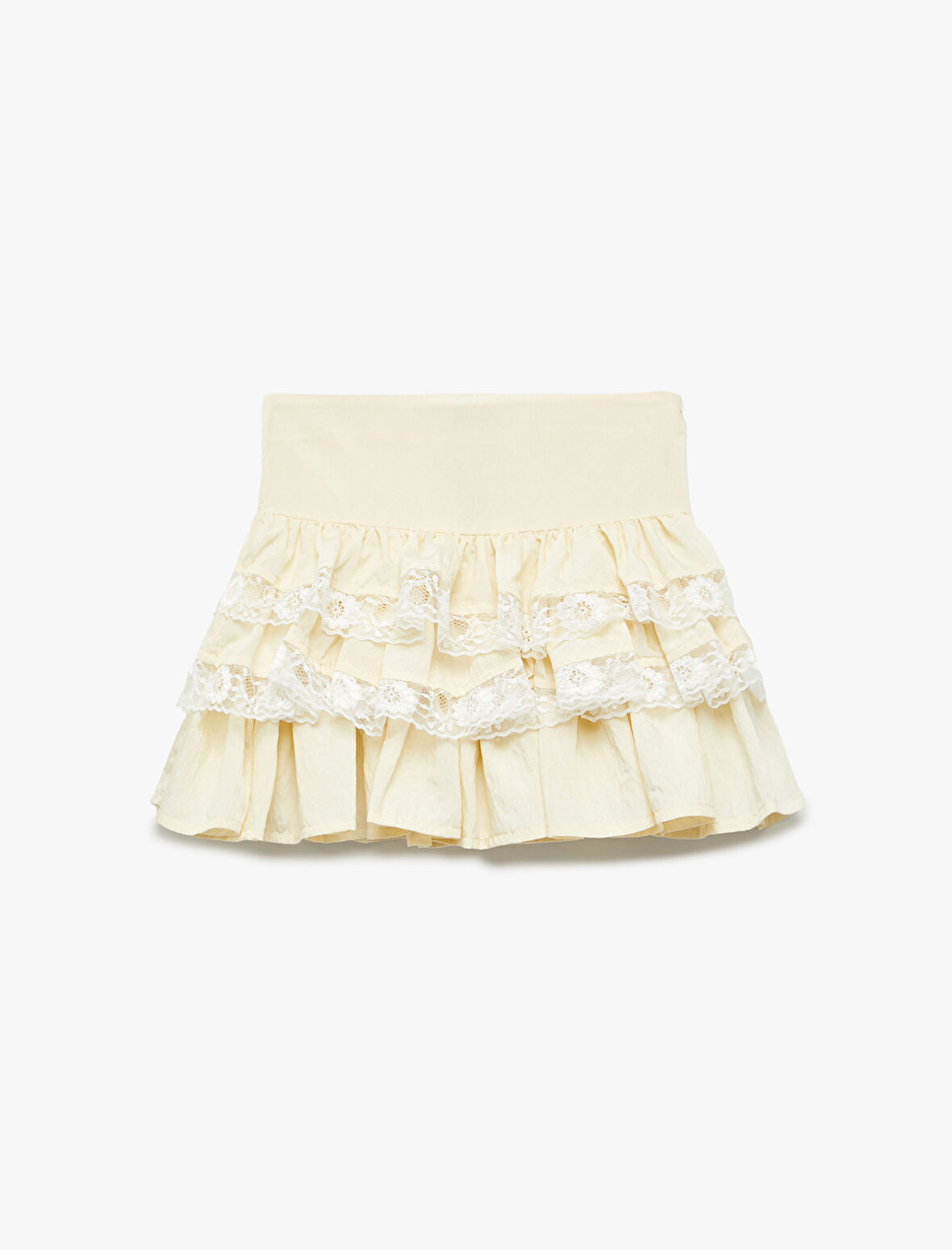 Dantel Detaylı Katlı  Volanlı Viskon Etek