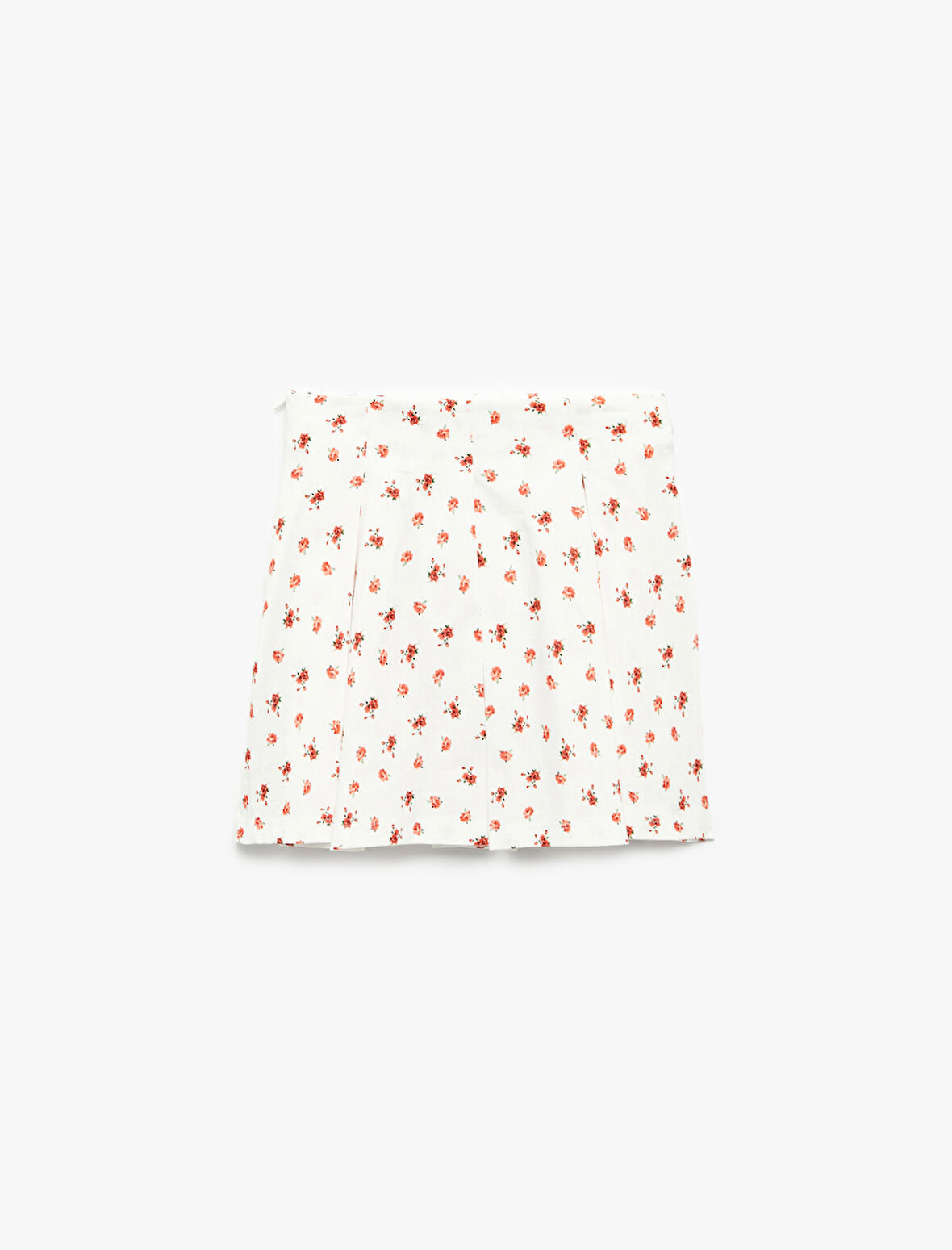 Pamuklu Pileli Keten Karışımlı Çiçekli Etek