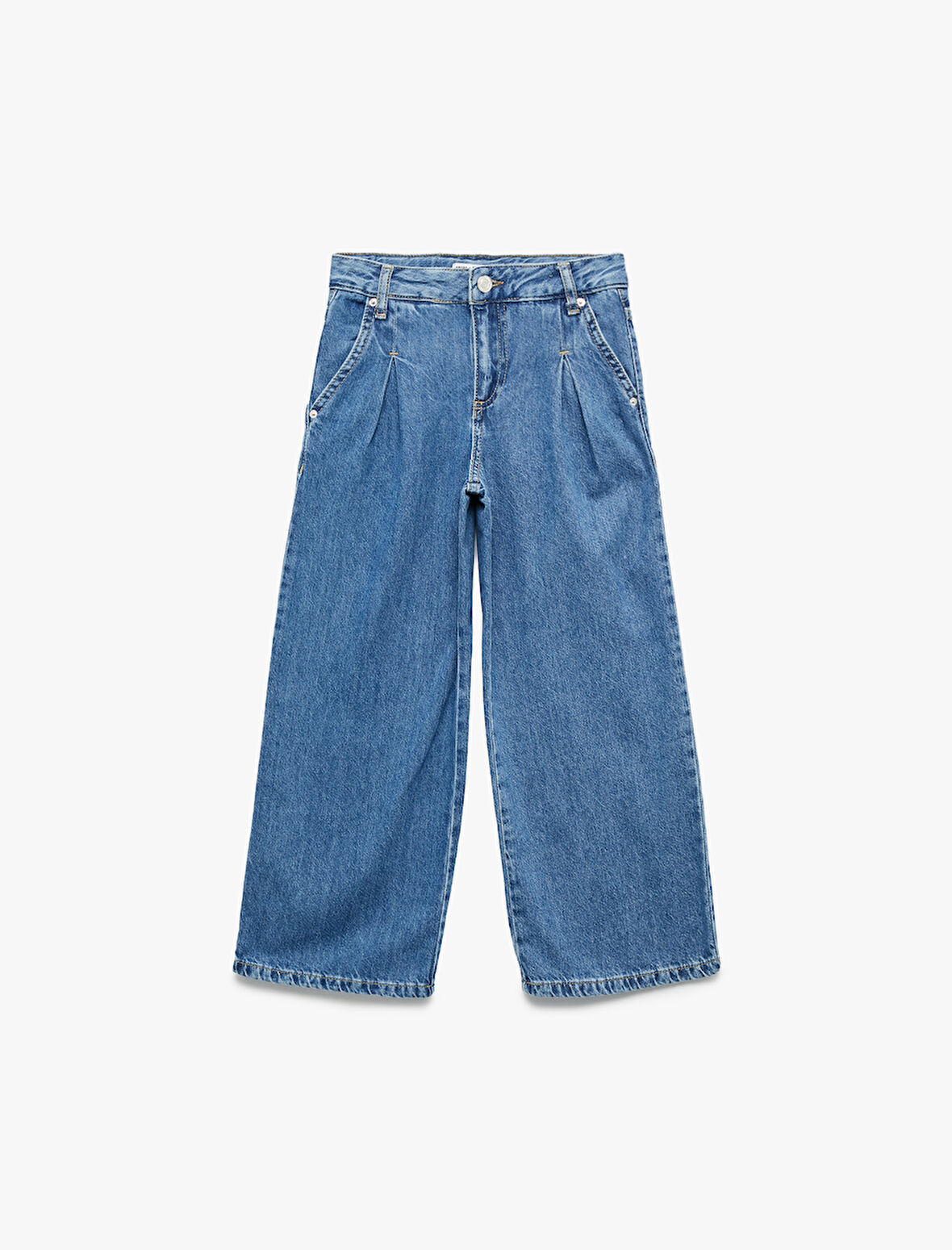 Pamuklu Cepli Geniş Paça Denim Pantolon