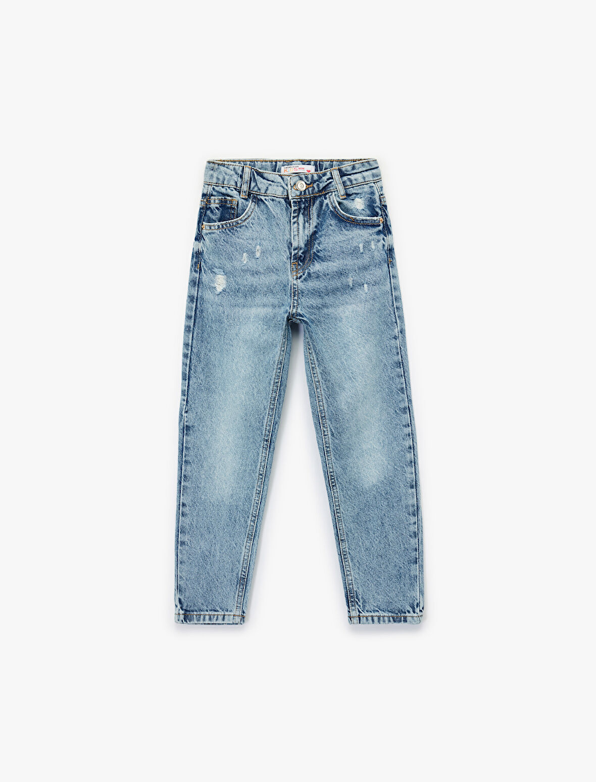 Cep Detaylı Yıpratılmış Detaylı Mom Fit Pamuklu Denim Pantolon