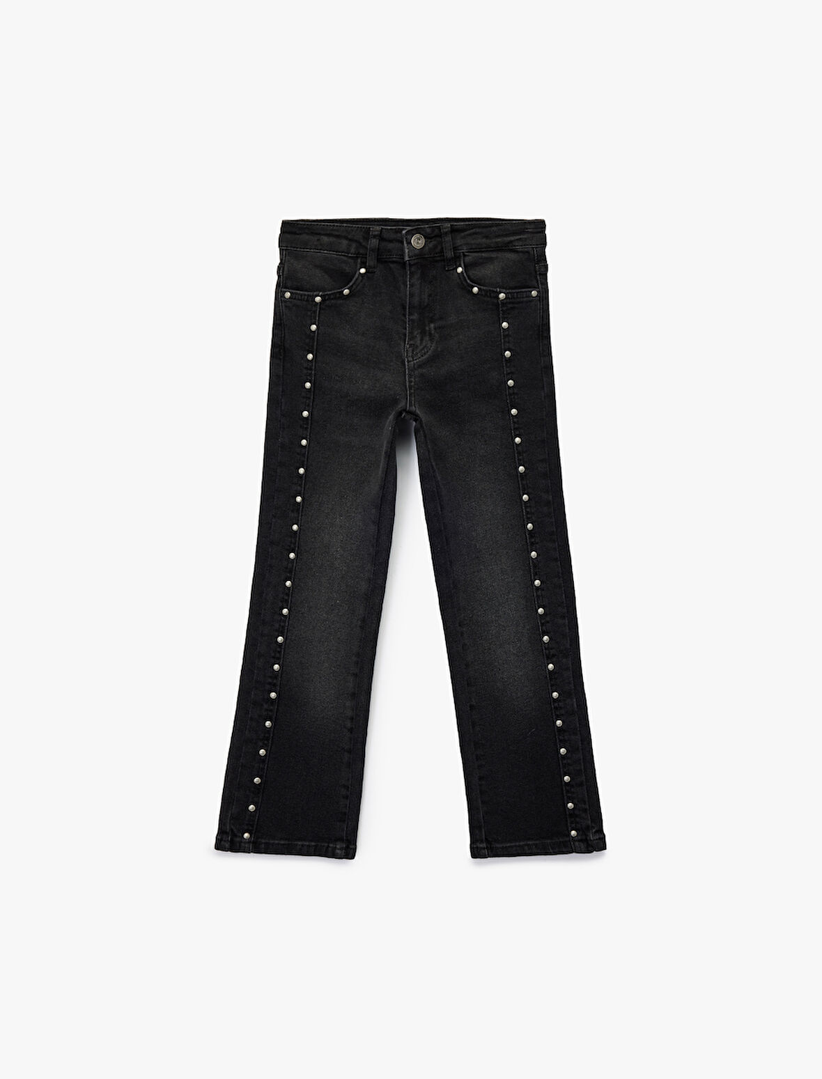 Pamuklu İnci Detaylı Yıpratmalı Straight Fit Denim Pantolon