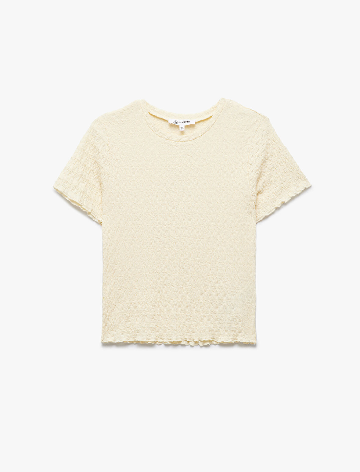 Basic Kısa Kollu Bisiklet Yaka Dokulu Crop Tişört Bürümcük