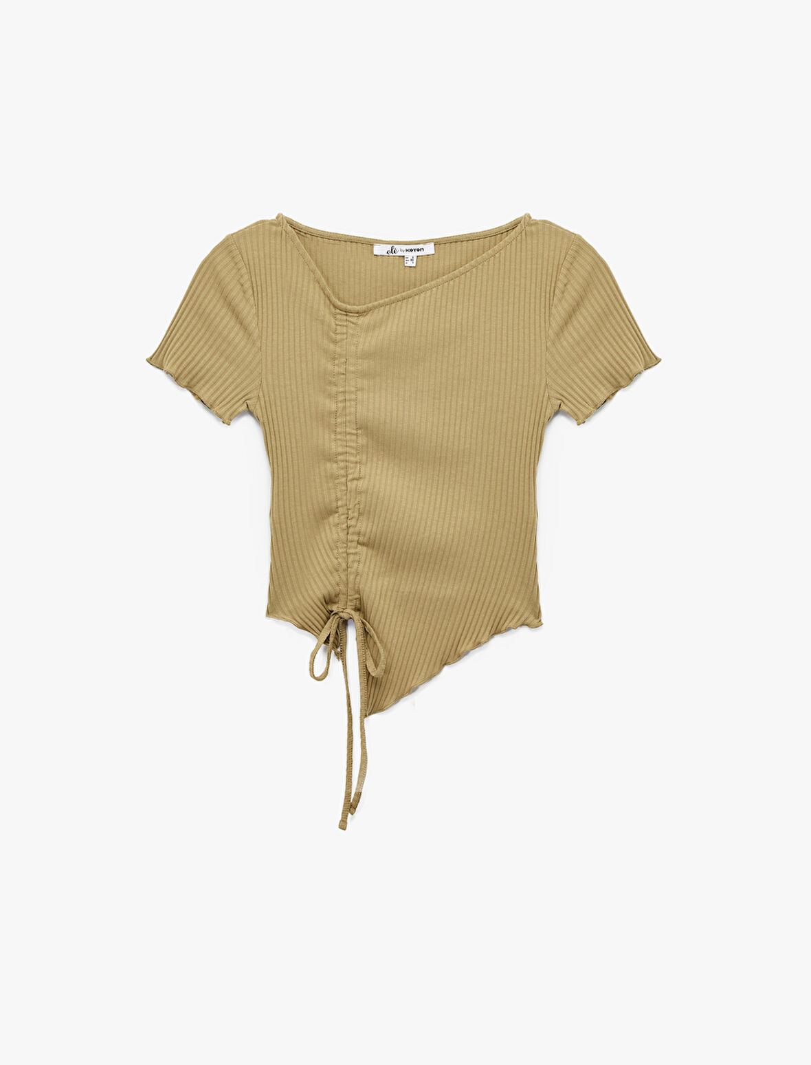 Asimetrik Kesim Büzgülü Bisiklet Yaka Kısa Kollu Bluz