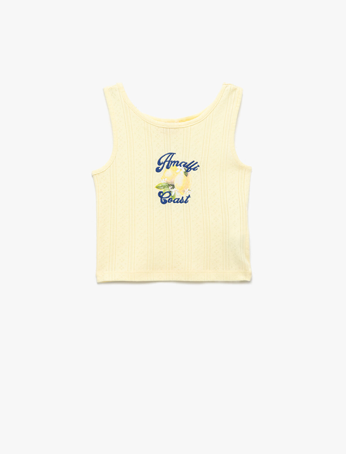 Bisiklet Yaka Kolsuz Slim Fit Limon Baskılı Crop Atlet