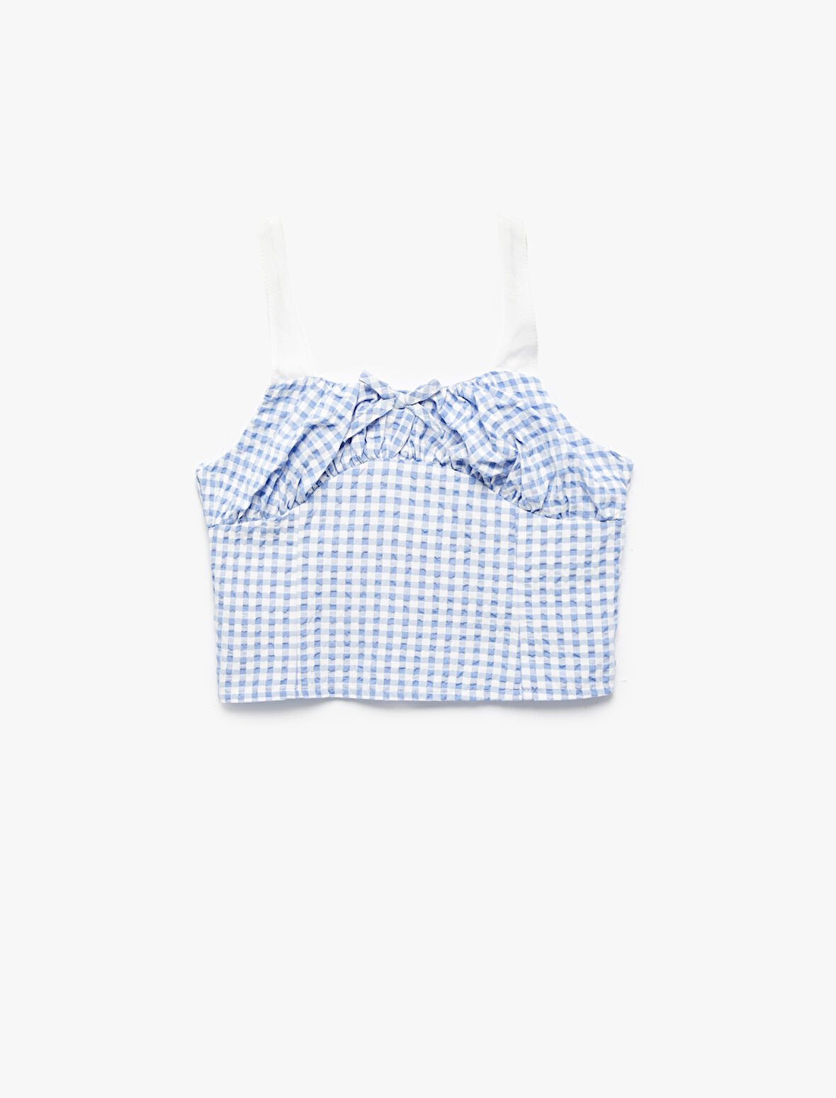 Fiyonklu Pötikareli Crop Bluz