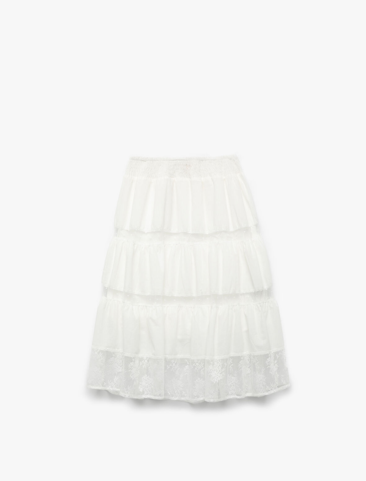 Gipeli Tül Detaylı Katlı Pamuklu Midi Etek