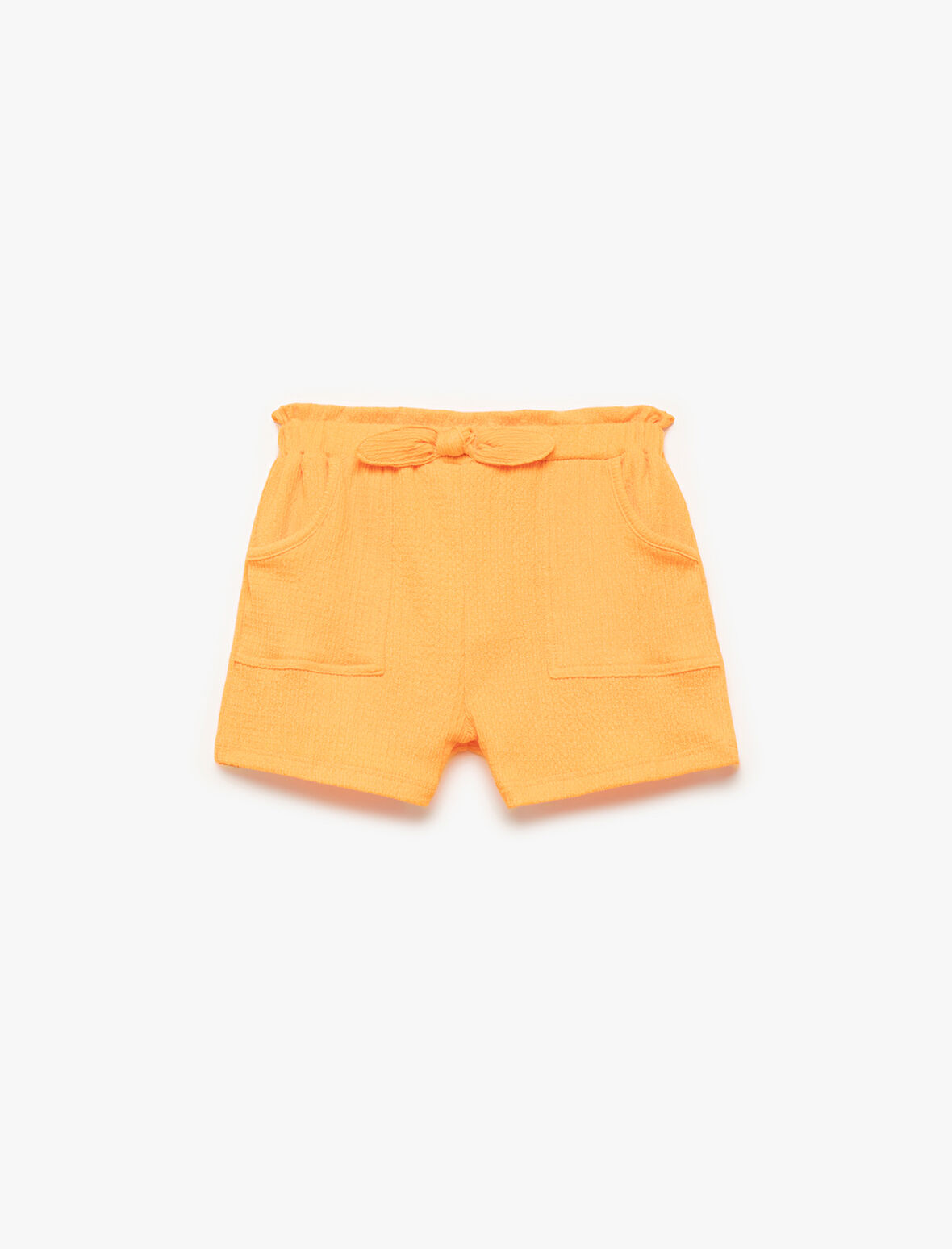 Bürümcük Cep Detaylı Beli Lastikli Fiyonklu Şort