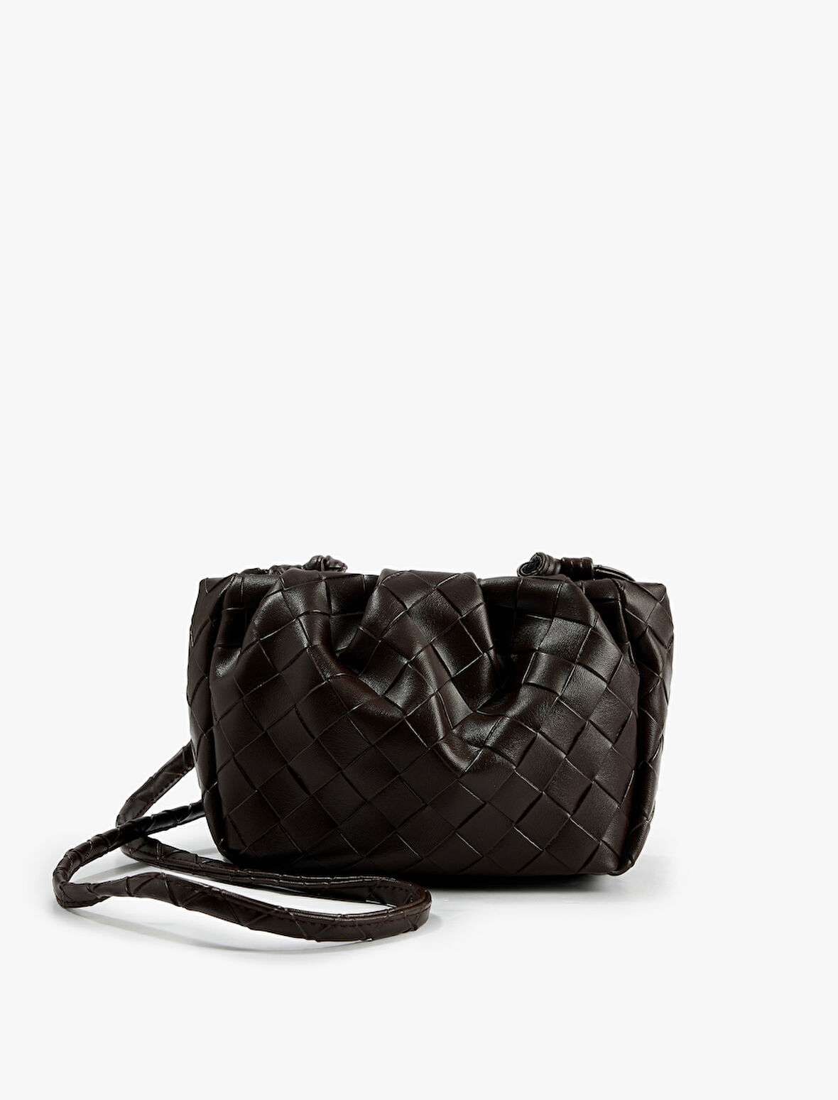 Suni Deri Örgü Detaylı Çapraz Çanta