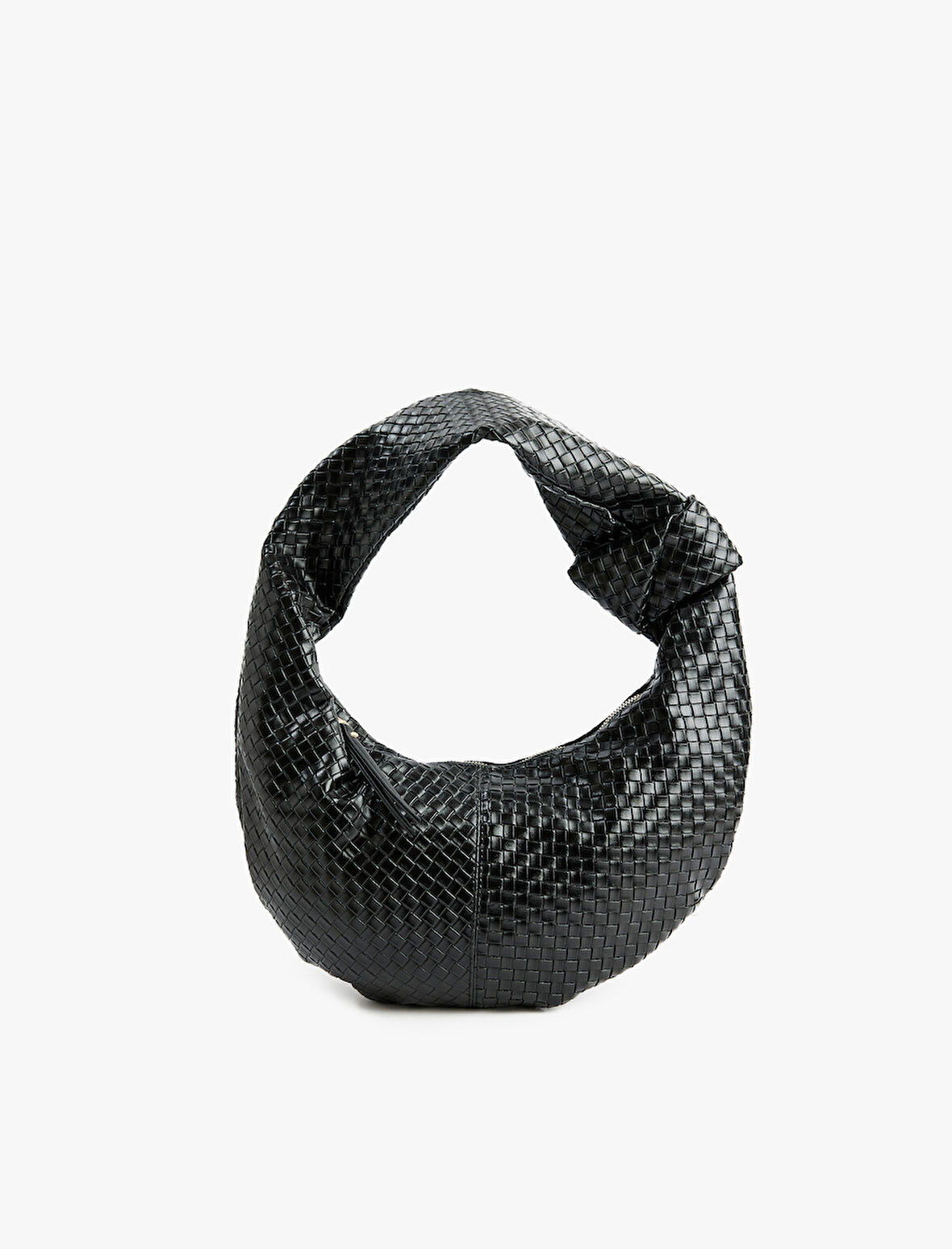 Suni Deri Örgü Dokulu Düğüm Detaylı Omuz Çantası