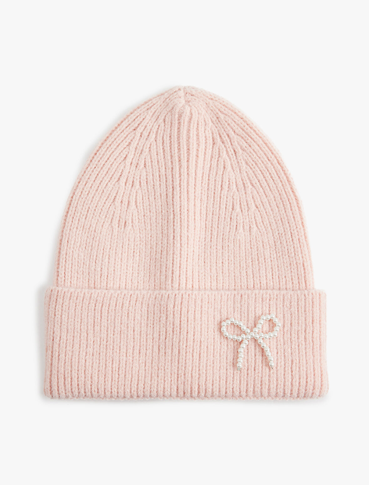 İnci Detaylı Fiyonklu Katlı Triko Bere