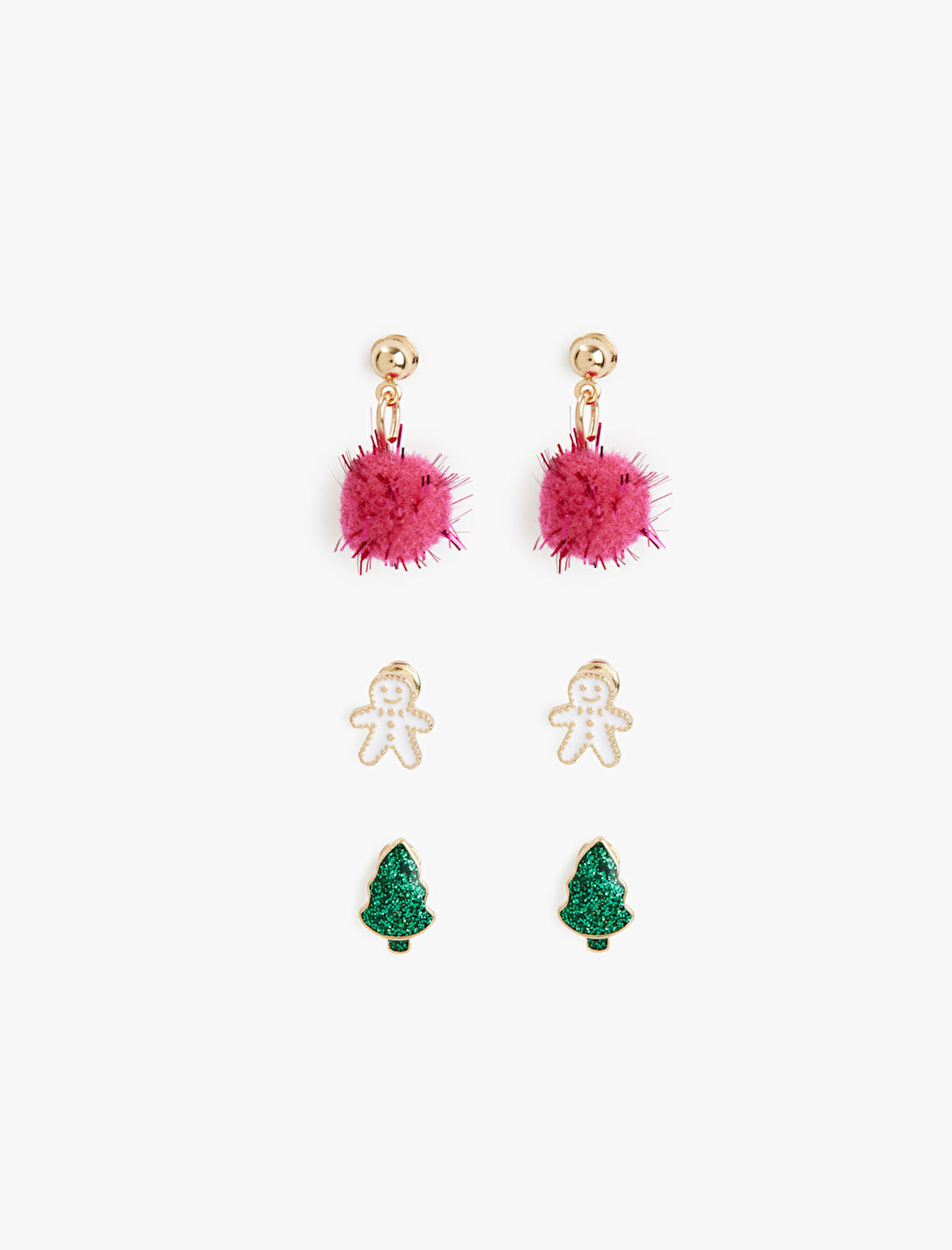 Çok Renkli Ponponlu Yılbaşı Temalı 3'lü Küpe Seti