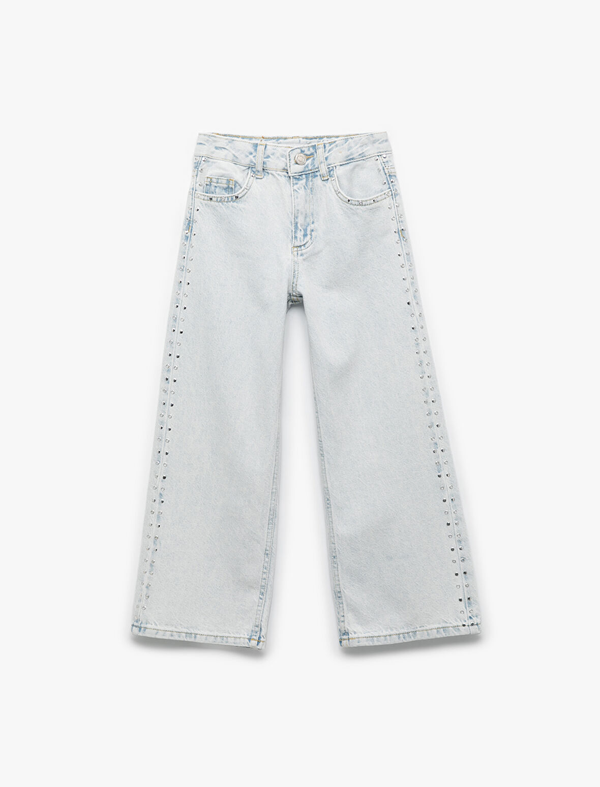 Pamuklu Zımba Detaylı Geniş Paça Denim Pantolon