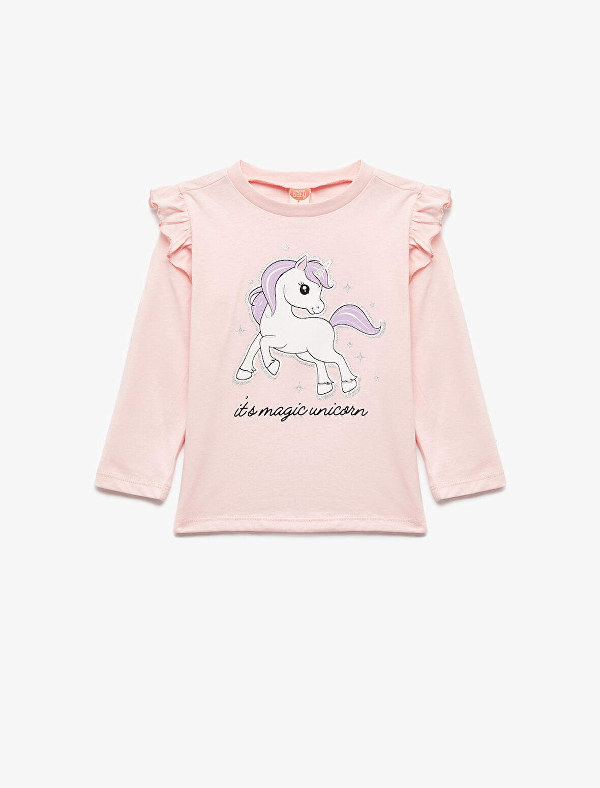 Unicorn Baskılı Pamuklu Uzun Kollu Bisiklet Yaka Tişört