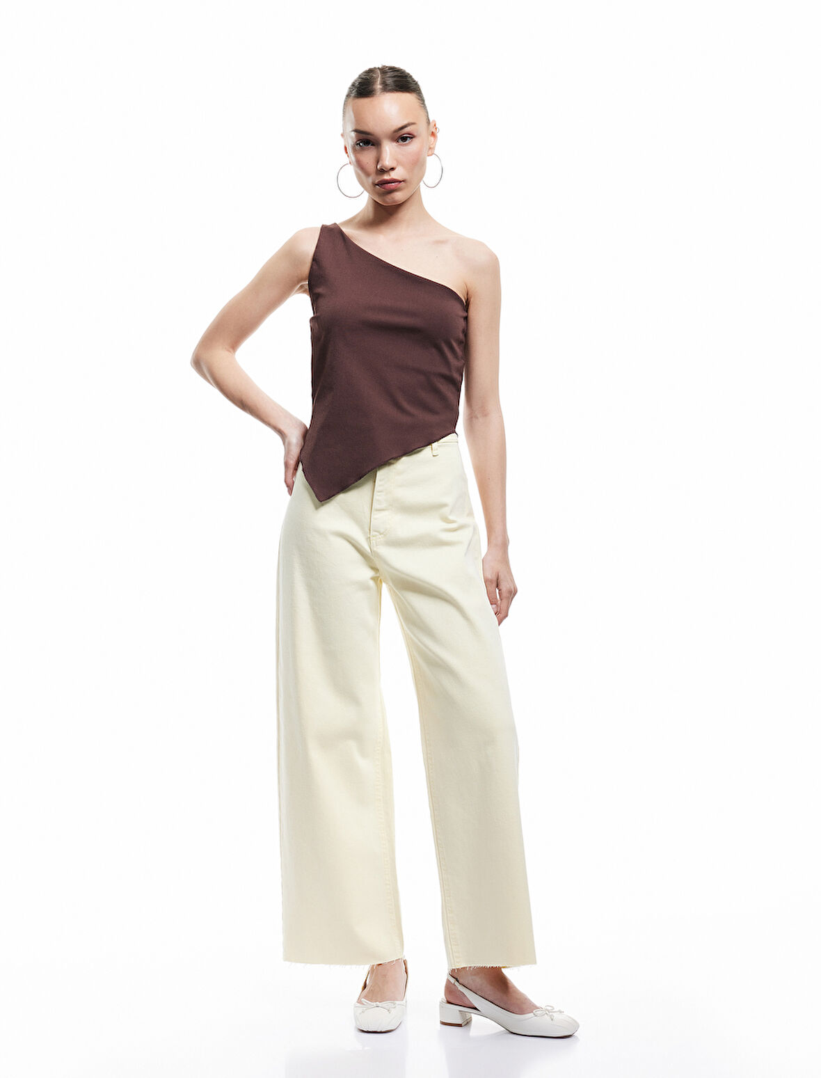 Cep Detaylı Düğmeli Pamuklu Crop Geniş Paça Denim Pantolon - Culotte Jean
