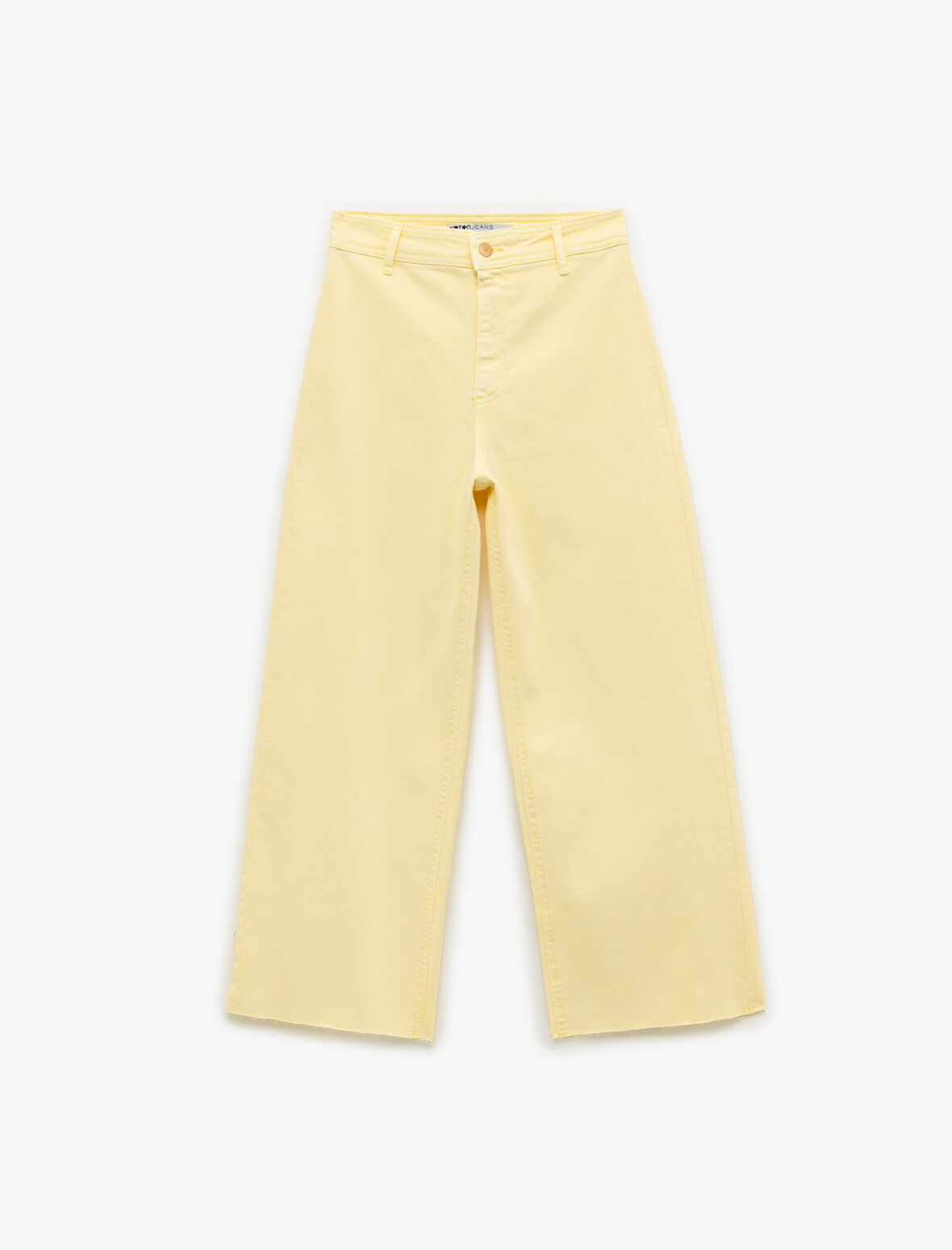 Cep Detaylı Düğmeli Pamuklu Crop Geniş Paça Denim Pantolon - Culotte Jean
