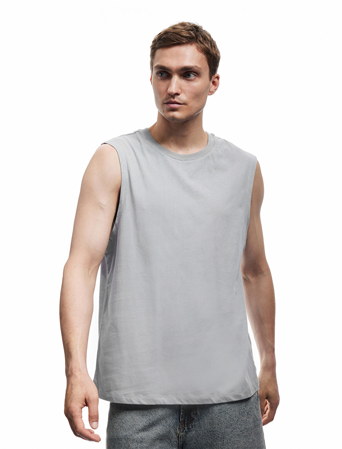 Bisiklet Yaka Regular Fit Pamuklu Kolsuz Tişört