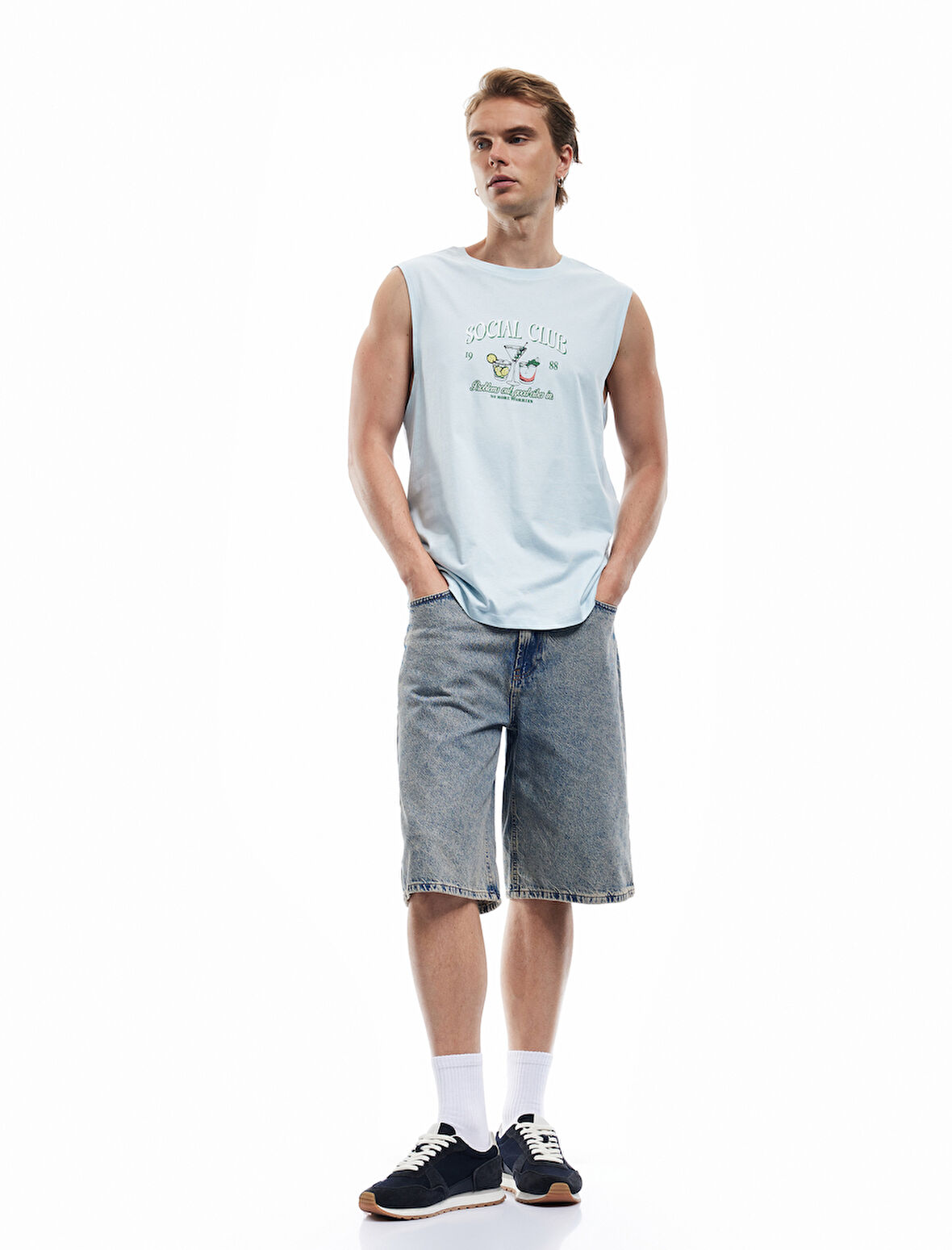 Bisiklet Yaka Pamuklu Regular Fit Baskılı Kolsuz Atlet