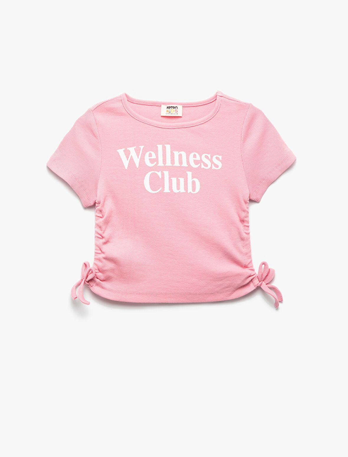 Pamuklu Slogan Baskılı Büzgü Detaylı Kısa Kollu Crop Tişört