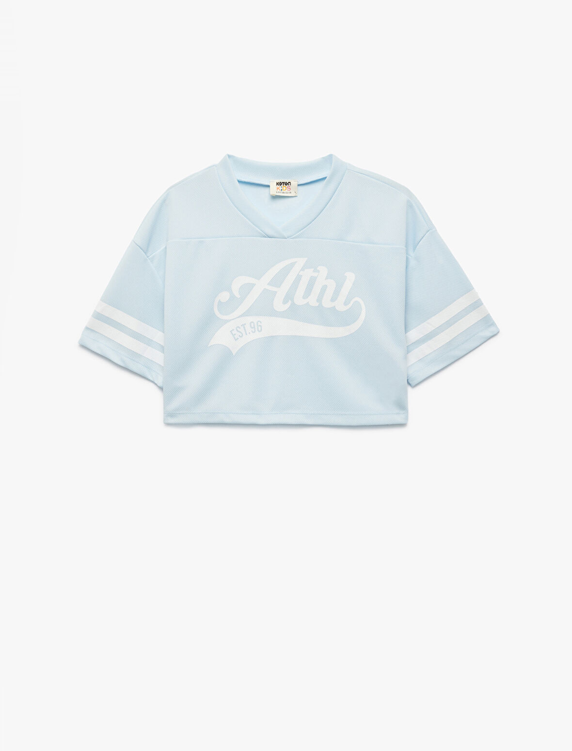 V Yaka Kısa Kollu Crop Oversize Kolej Baskılı Tişört