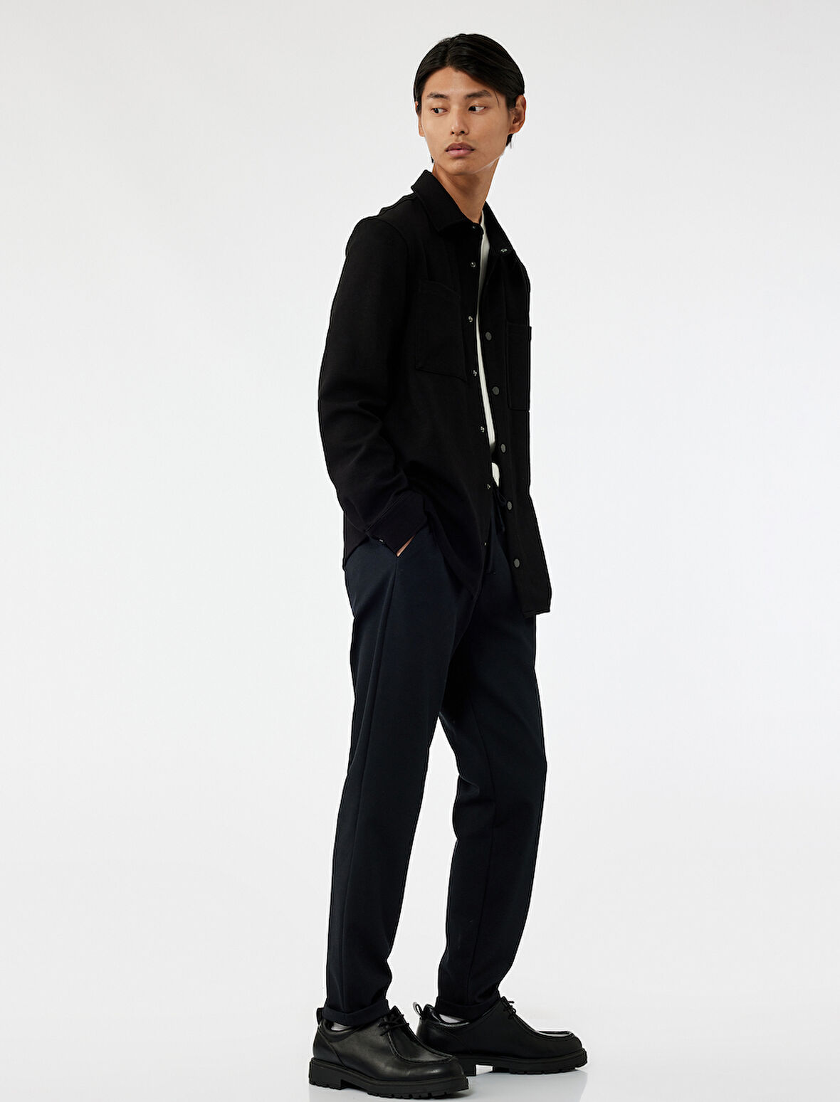 Beli Bağcıklı Düğmeli Pike Kumaş Cep Detaylı Duble Paça Slim Fit Pantolon