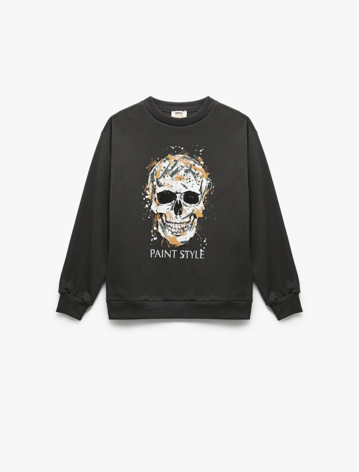 Pamuklu Uzun Kollu Bisiklet Yaka Baskılı Şardonlu Sweatshirt