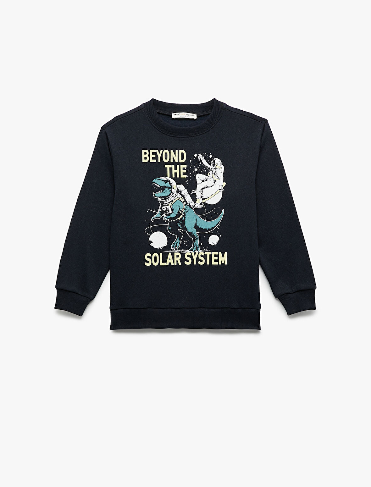 Uzun Kollu Bisiklet Yaka Dinozor Baskılı Şardonlu Sweatshirt