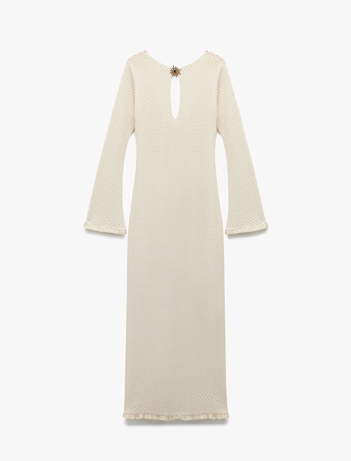 Koton X Melis Ağazat - Astarlı Uzun İspanyol Kollu Aksesuar Detaylı Yuvarlak Yaka Uzun Kroşe Elbise