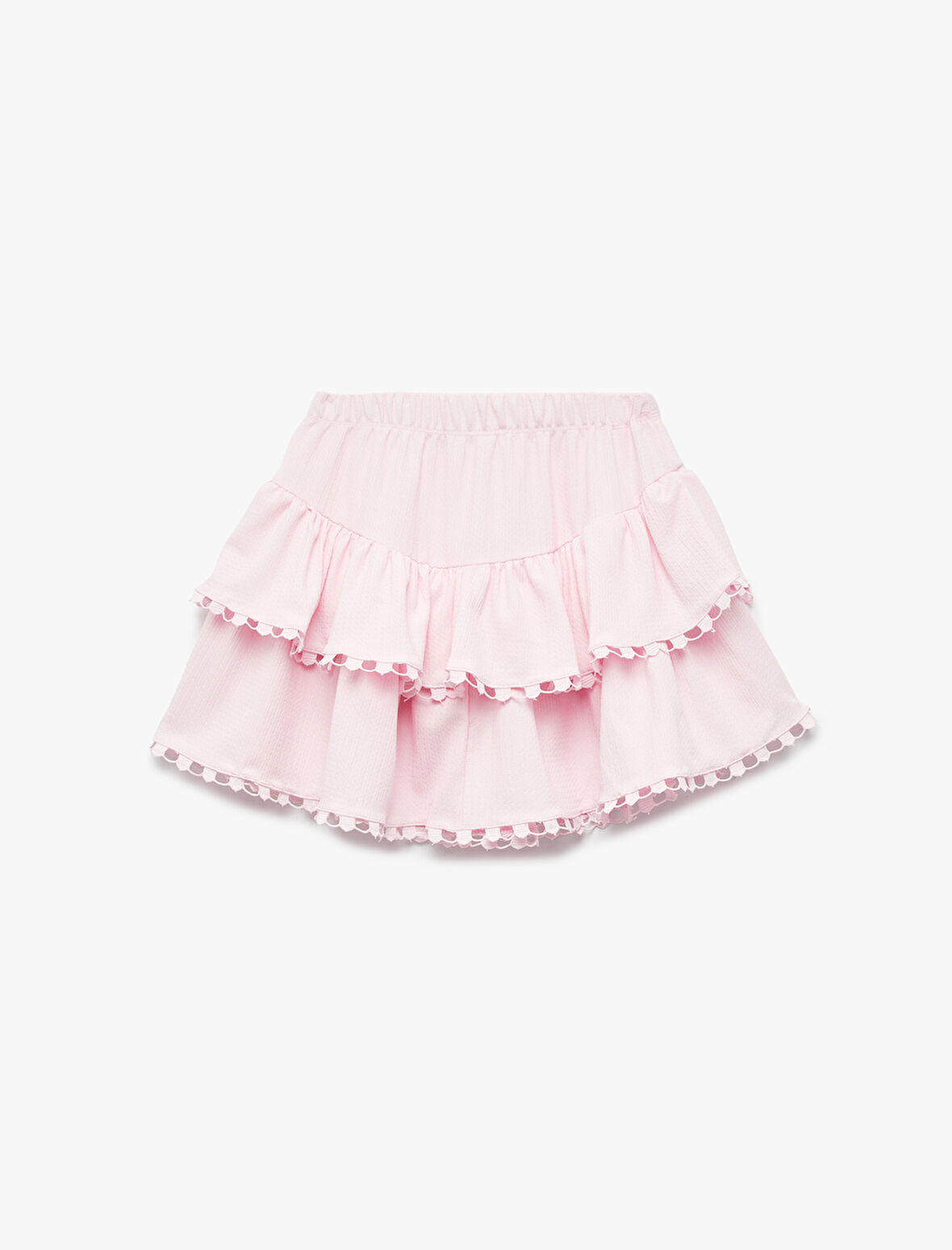 Beli Lastikli Katlı Dantel Detaylı Mini Etek