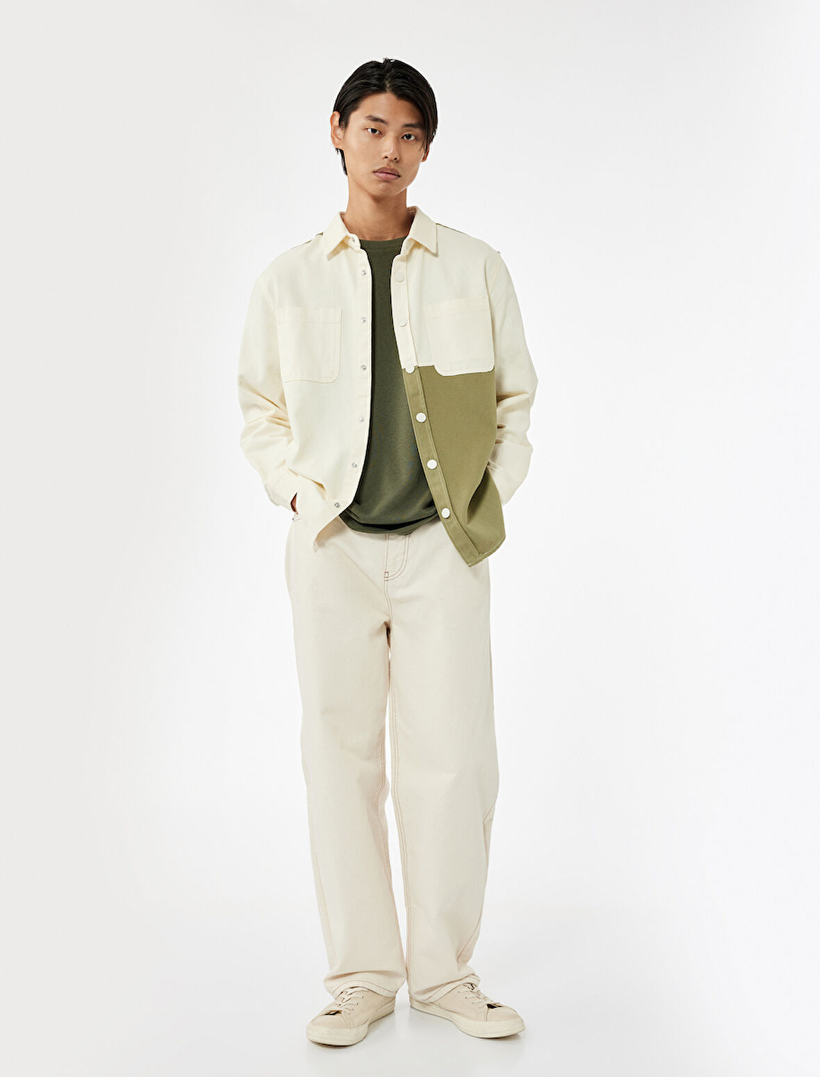 Regular Fit Renk Kontrastlı Pamuklu Gabardin Uzun Kollu Klasik Yaka Gömlek