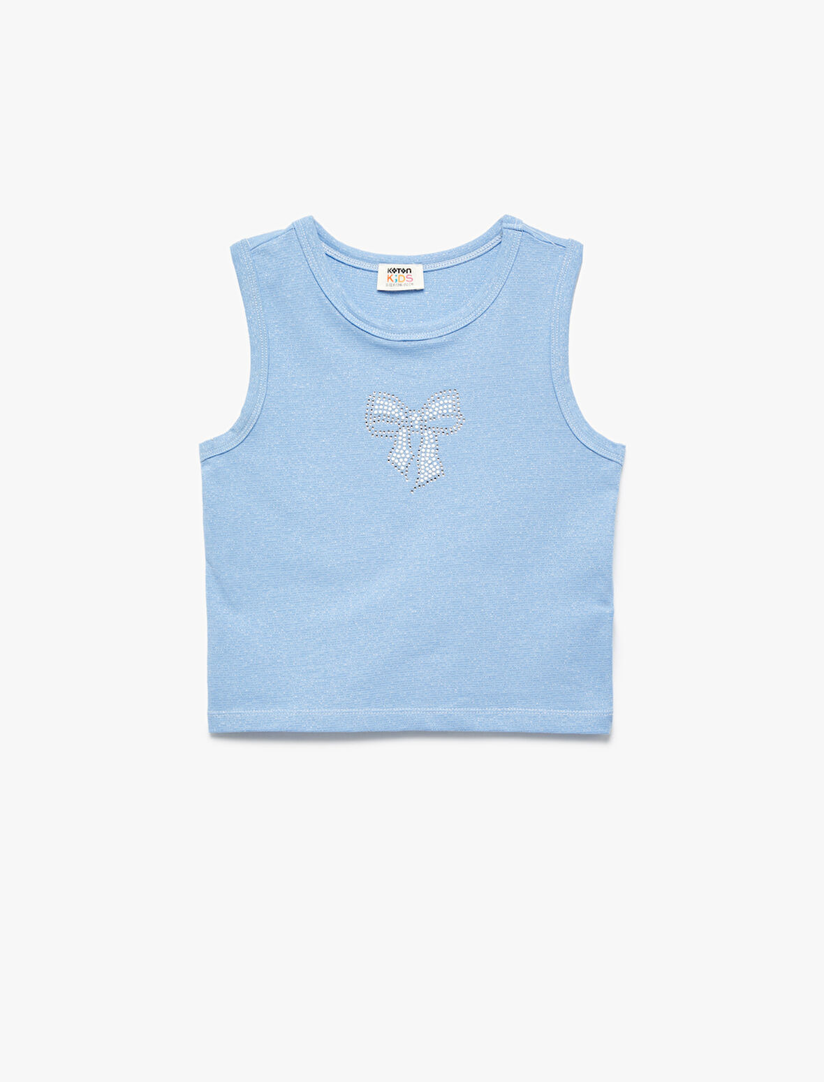 Pamuklu Bisiklet Yaka Slim Fit Fiyonk Baskılı Taş Detaylı Kolsuz Crop Atlet