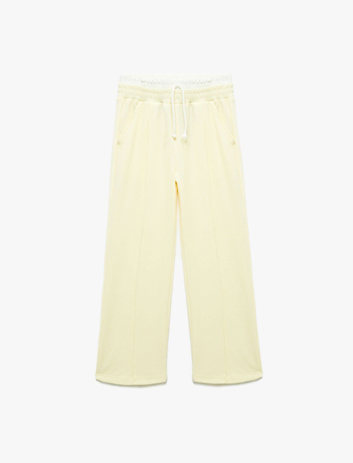 Beli Bağcıklı Bürümcük Kumaş Basic Geniş Paça Pantolon